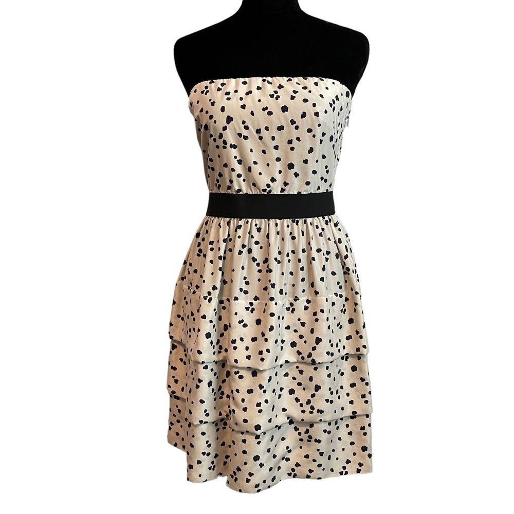 Theory 100% Silk Strapless Tiered Ruffle Skirt Dress All Over Pattern Size 4